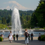 Drumheller Fountain with Mt. Rainier in the background. Photo by Doug Plummer.