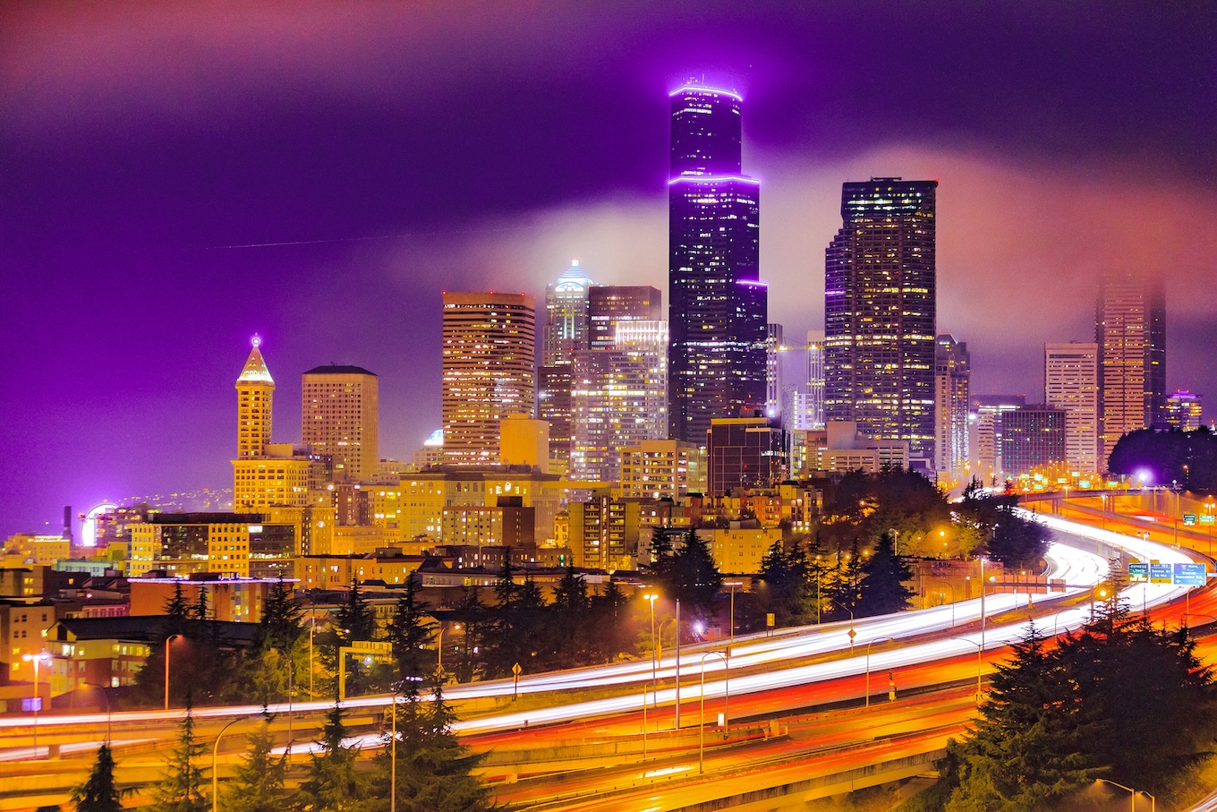 skyscrapers at night