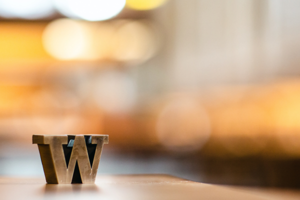 Bronze W on a table