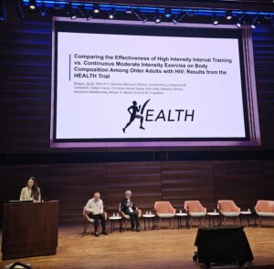 Conference presentation on the HEALTH Trial examining exercise interventions and body composition in older adults with HIV.